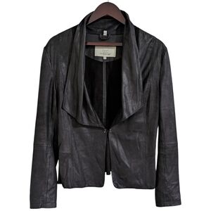 Bod & Christensen Black Leather Draped Jacket w/ Back Ruffle - 6